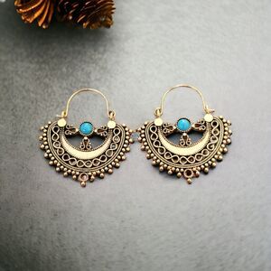 Boho Earrings Ancient Gold Turquoise Ethnic Drop Dangle